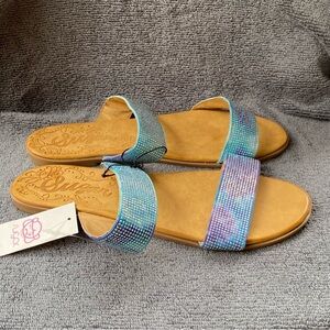Sugar Sandales Women’s Size 11 Slip On Blueberry Sparkle Band‎ Tropical New